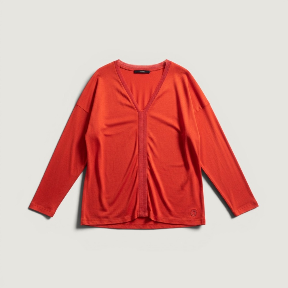 Laurèl Blouse Womens 6 Red V Neck Long Sleeve Jersey Top Lightweight Basic